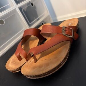 Elegant Tan Leather Sandals with Buckle